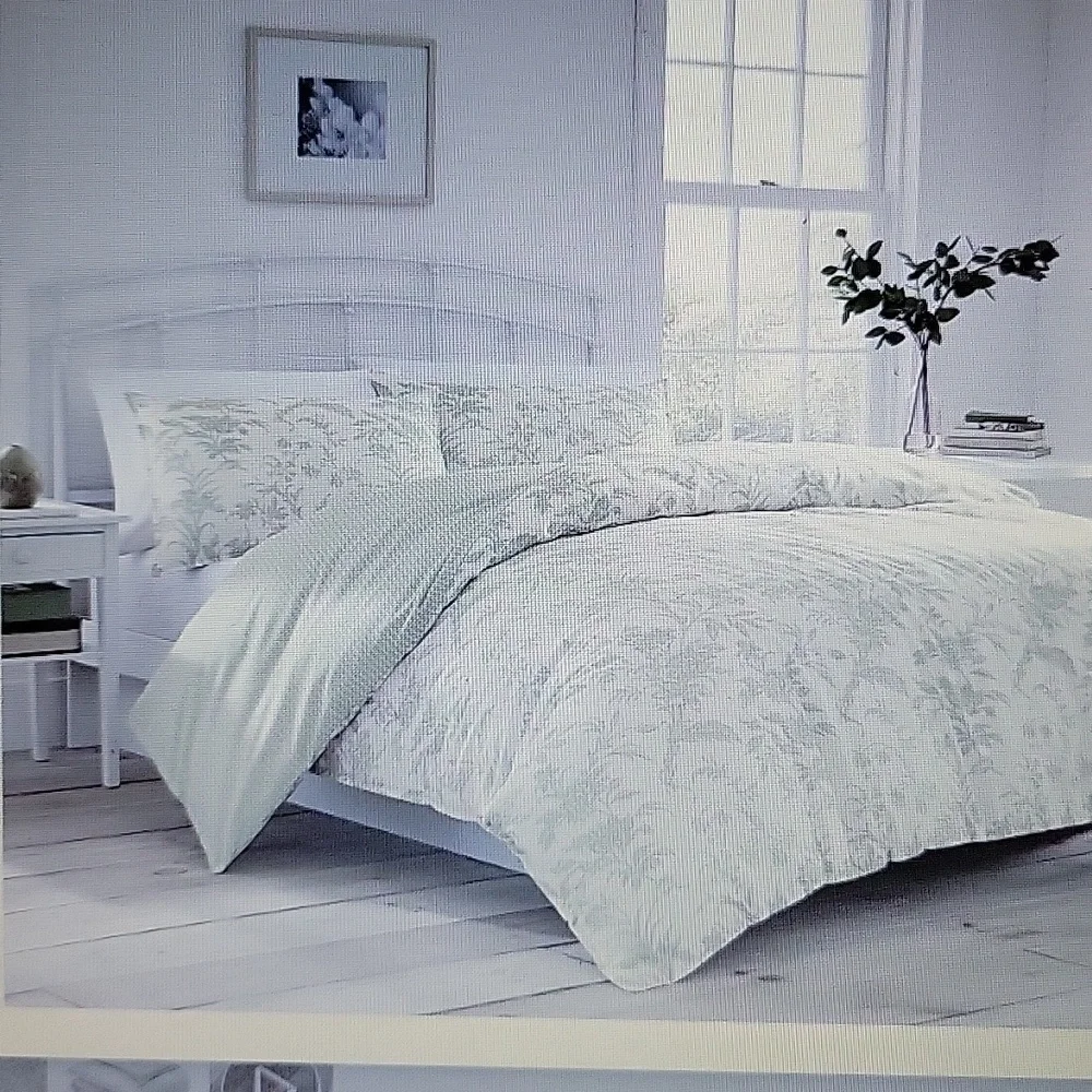 Laura Ashley Home Natalie sage green white floral twin duvet cover 5 pc set  New